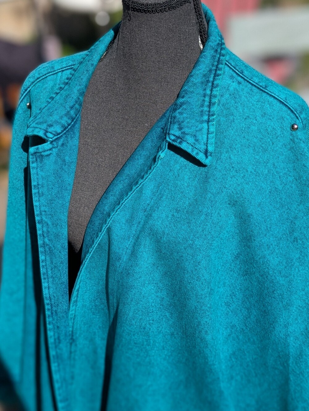 Sundance Denim Wear Made In USA Acid Wash Vintage Frayed Poncho Jacket Sz Large